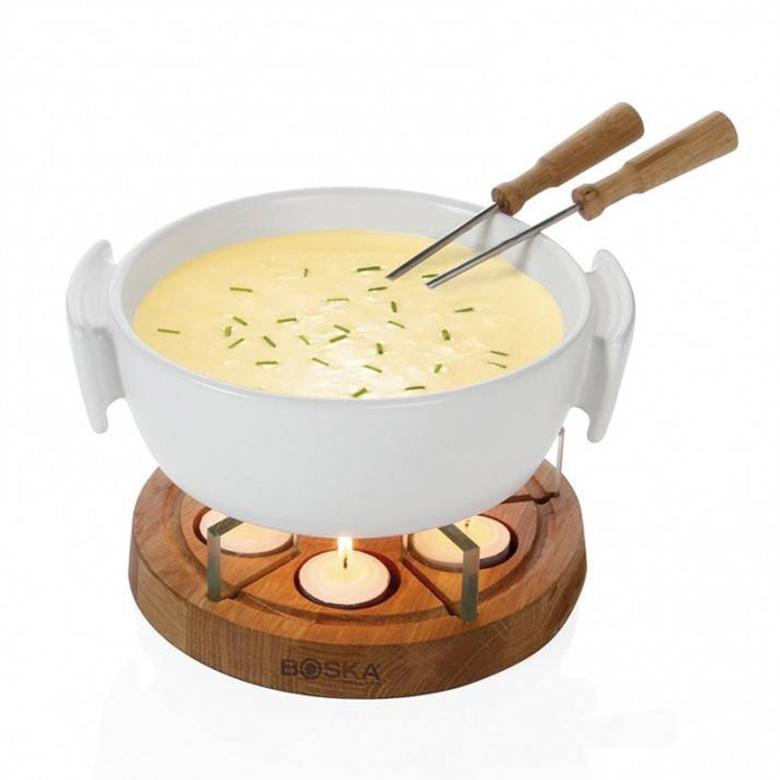 Moda Fondue blanca con 5 quemadores y base de madera de roble 1 litro ...