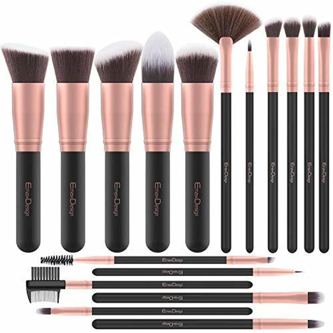 Belleza Brochas de Maquillaje EmaxDesign 17 piezas Pinceles de maquillaje professional fibra sintética