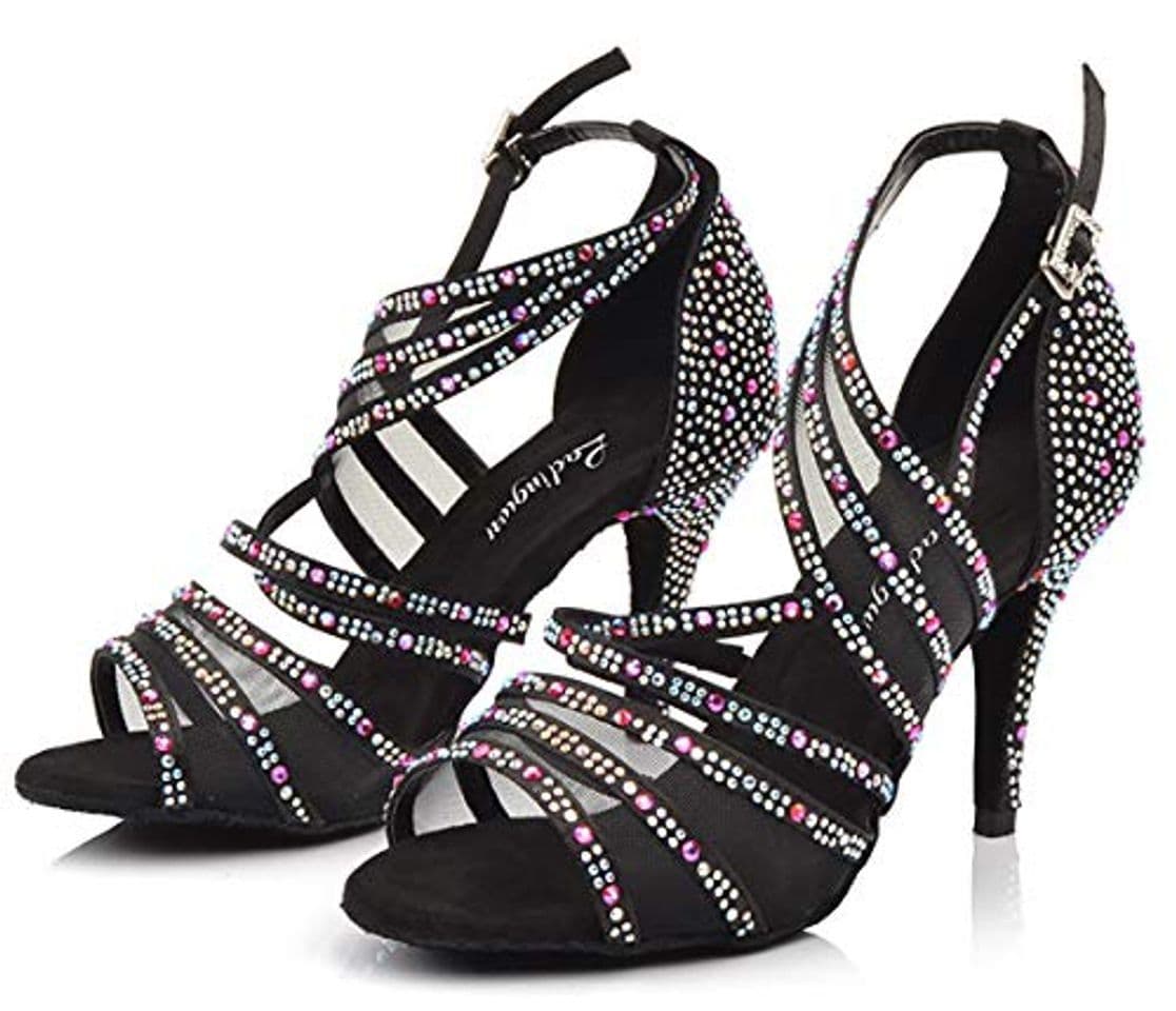 Moda HOAPL Zapatos de Baile Latino para salón de Baile para Mujer Negro