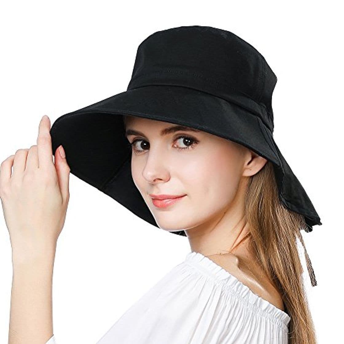 Moda Comhats Mujer Sol Verano Algodón Sombrero De ala Ancha Tapa Abatible UPF