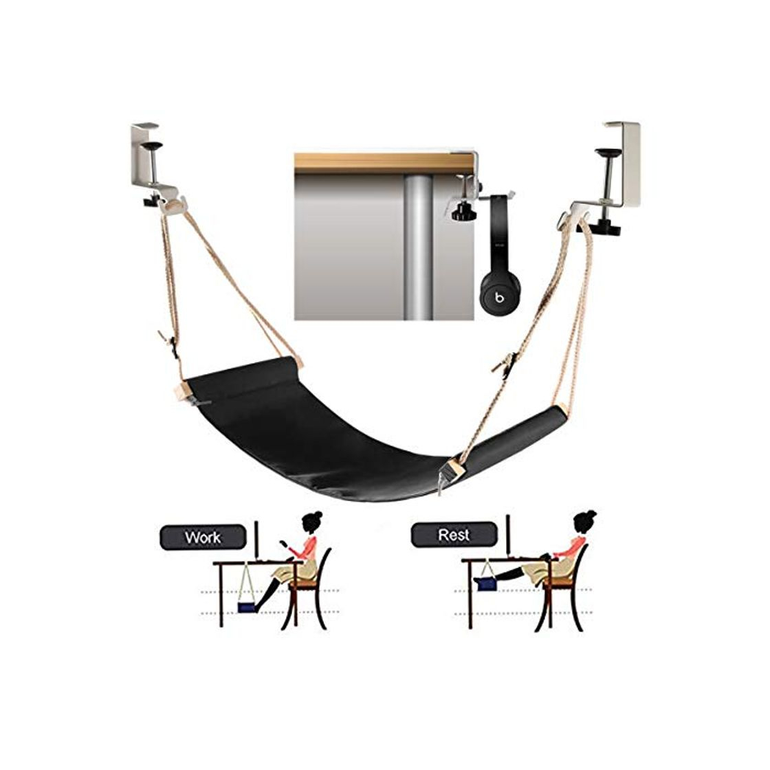 Product Abree Hamaca para Pies Auriculares con Soporte Incluido, Soporte de la Hamaca