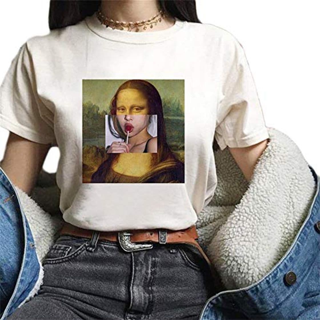 Product Mcaishen Nueva Mona Lisa Cartoon Fun Fashion Print T-Shirt Spoof Pintura Al