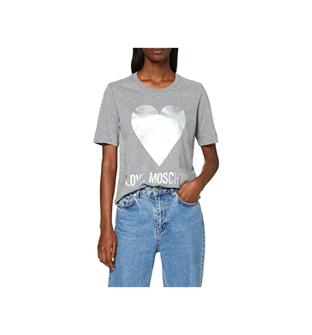 Fashion Love Moschino Regular Fit Short Sleeve T-Shirt_Iridescent Foil Heart & Logo Print