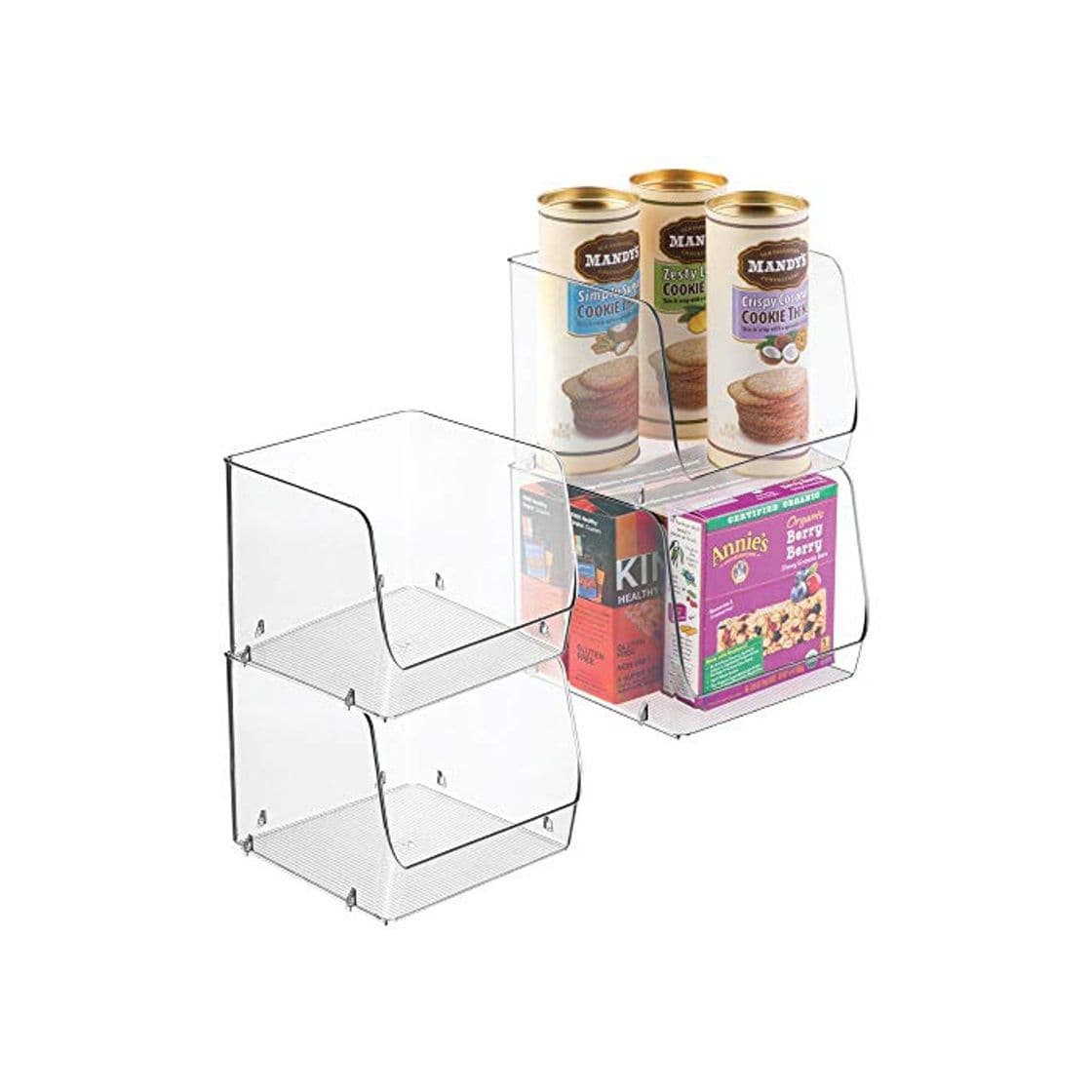 Product mDesign Juego de 4 cajas organizadoras apilables – Contenedor plástico para guardar