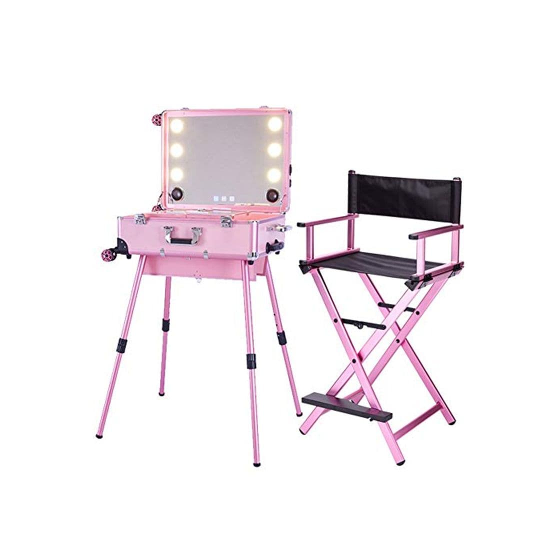 Moda KINYNE Trolley Maletín De Maquillaje con Pantalla Completa Espejo LED Y Patas