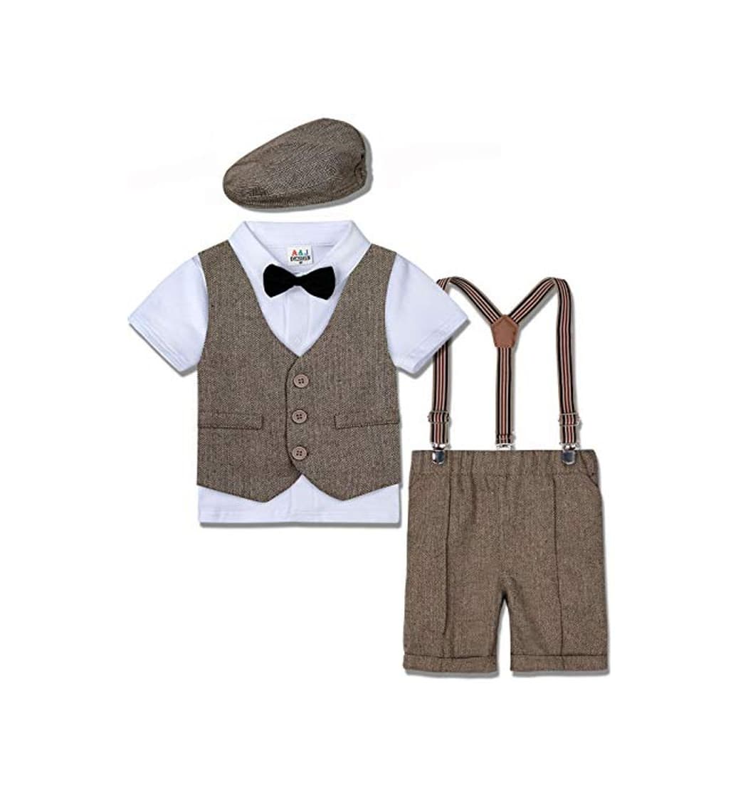 Fashion mintgreen Traje Niño Conjunto Gentleman Bebé Camisa Boda con Boina, Caqui, 1-2