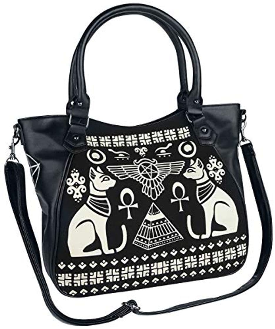 Moda Banned Alternative Anubis Mujer Bolsa de Mano Negro-Blanco