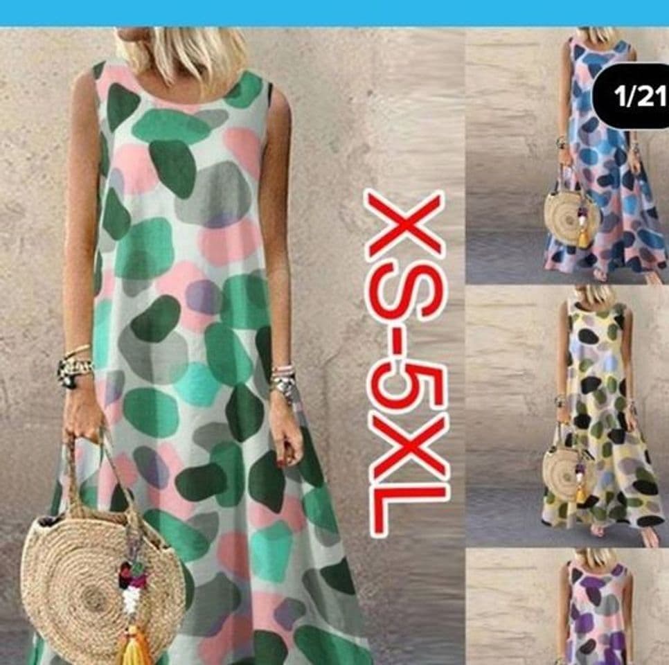 Moda Printed Dress Women Summer Sleeveless Cotton Long Dress Slee