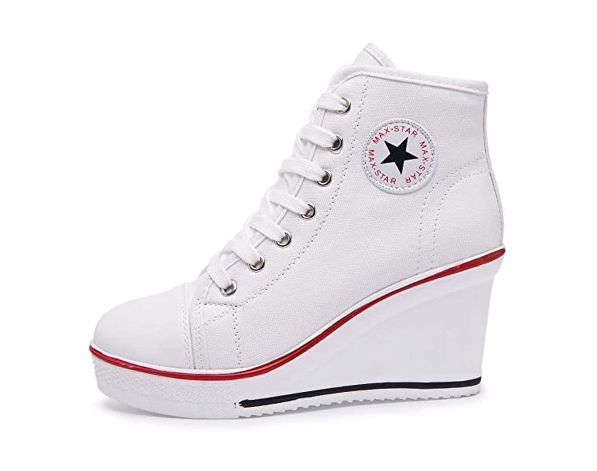 Moda Mujer Cuñas Zapatos 35-43 EU De Lona High-Top Zapatos Casuales Talla Grande