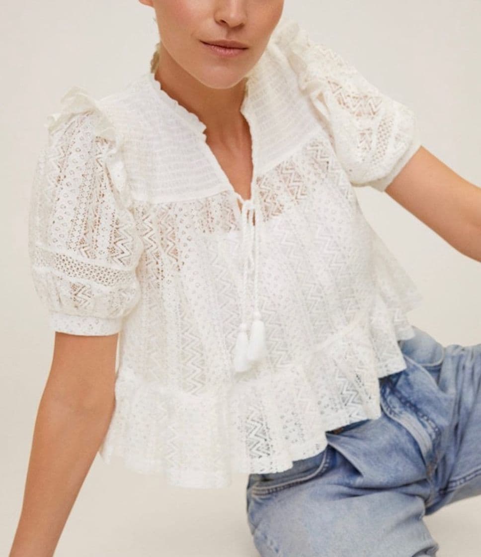 Moda Blusa de renda - Branco