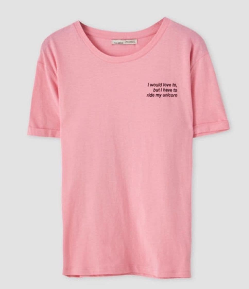 Moda T-shirt às cores com mensagem em contraste - rosa