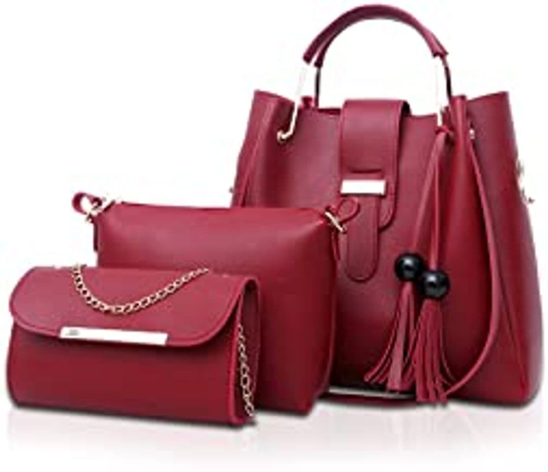 Product NICOLE & DORIS Bolsos de Mano para Mujer Bolsas de 3 Piezas Juego de Bolsos para Damas Bolsos con Cadena Bolsos con Asas Superiores Bolsos de Hombro Rojo