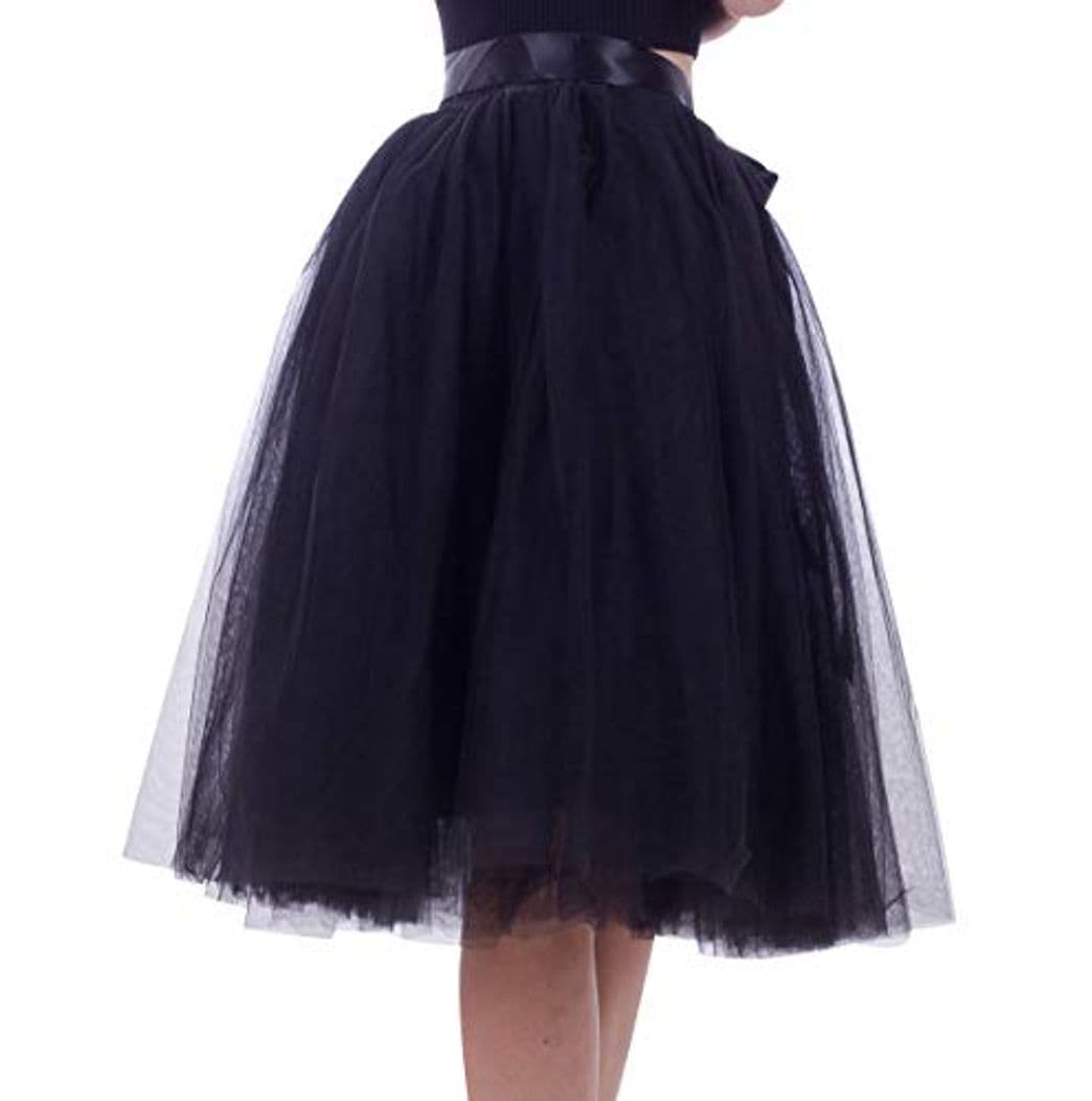 Moda Faldas de Tul Falda Tutu Mujer Falda Tul Midi 7 Capas Disfraz Fiesta Tutú para Bodas Disfraces con Tutu Ballet Volantes Adulto Enaguas para Vestidos Tutus Bailarina Pollera de Tul Capas Enagua Negro