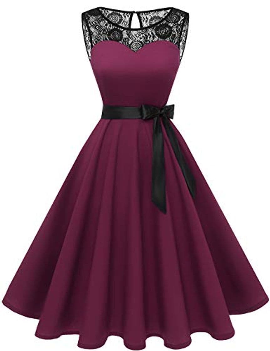 Fashion Bbonlinedress Vestido Mujer Corto Fiesta Boda Encaje Sin Mangas Burgundy L