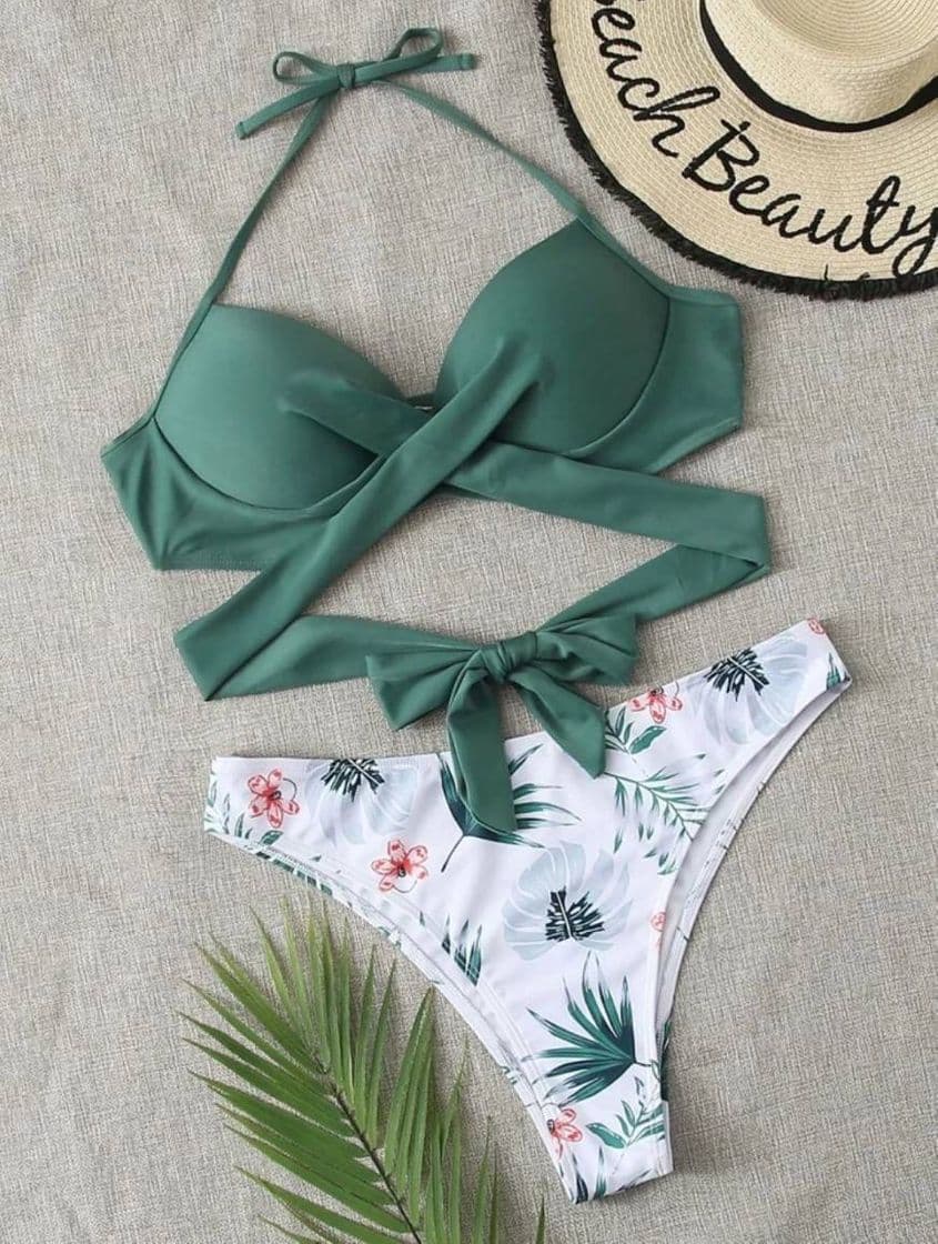 Moda Verde Escuro  Nó Tropical Boho Conjunto de Biquíni 