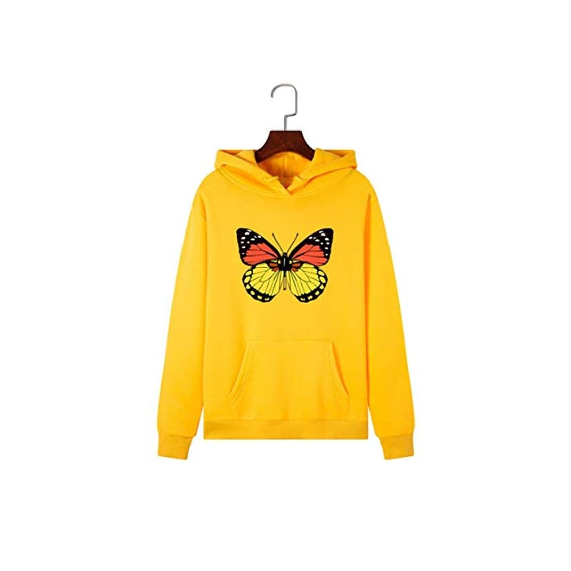 Fashion Mariposa Impresión De Las Mujeres Con Capucha Sudadera Casual Otoño Cálido Bolsillo Polerones Invierno Hoddies Tamaño Más Grande Sudadera Con Capucha Amarillo amarillo M