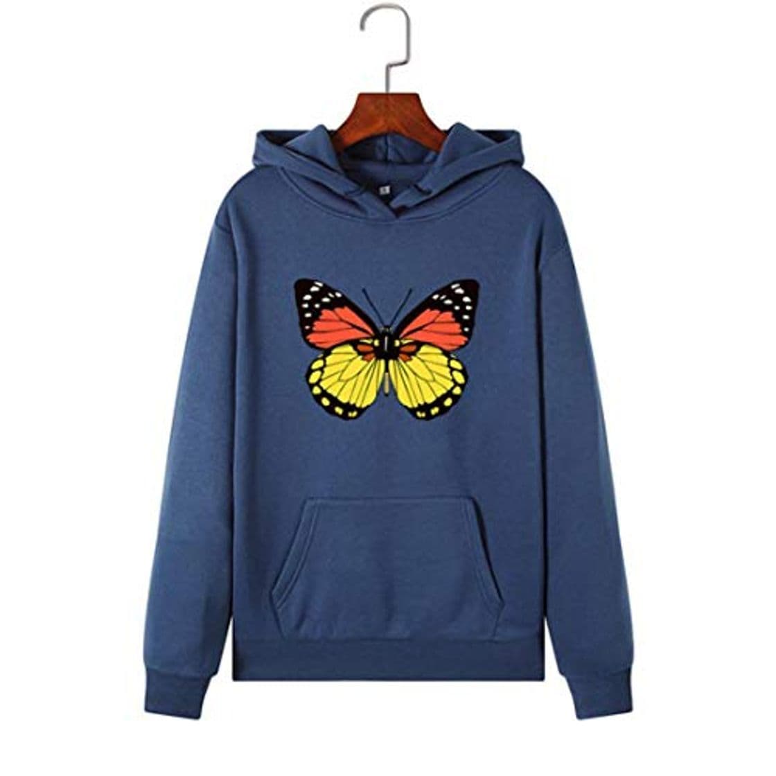 Fashion Mariposa Impresión De Las Mujeres Con Capucha Sudadera Casual Otoño Cálido Bolsillo Polerones Invierno Hoddies Tamaño Más Grande Sudadera Con Capucha Azul azul marino XXL