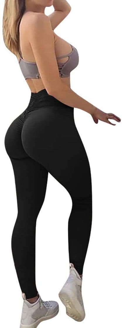 Fashion Leggings de Mujer con Pliegues.Pantalón Deportivo de Mujer