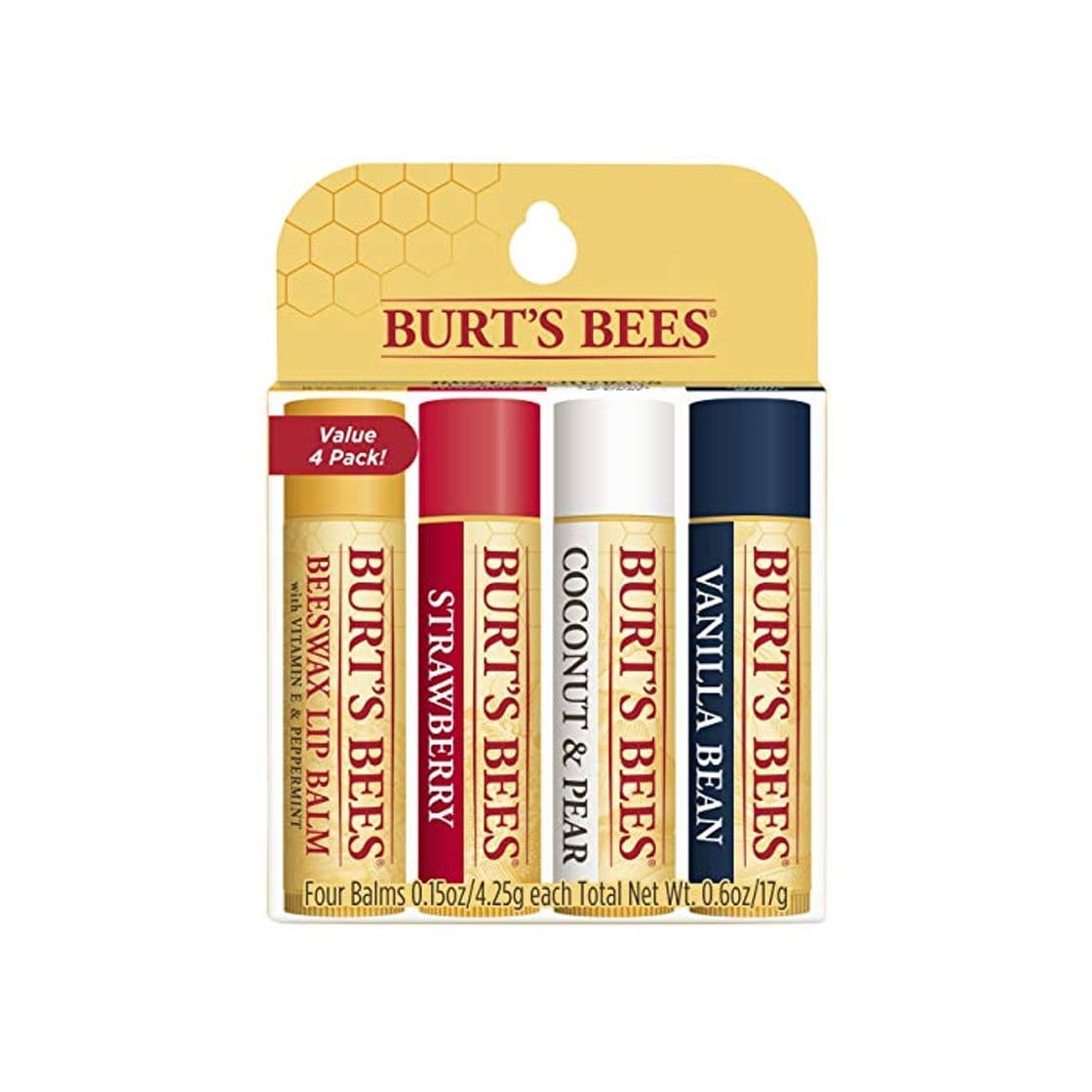 Producto Bálsamo labial hidratante de origen 100 % natural Best of Burt's Bees. Pack