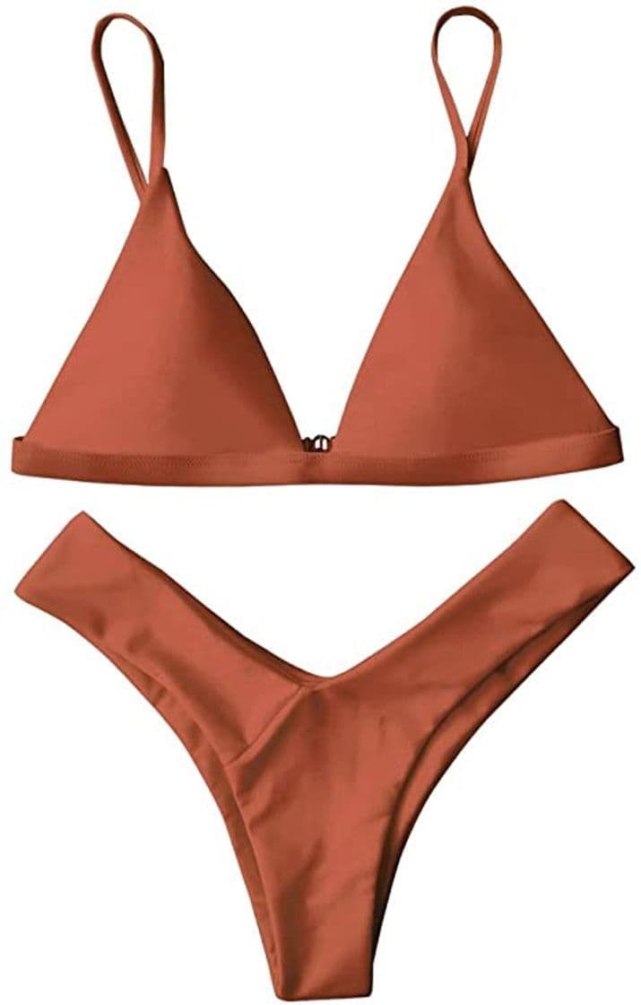 Producto ZAFUL Mujer Sólido Tanga Corte Alto Bikini Conjuntos