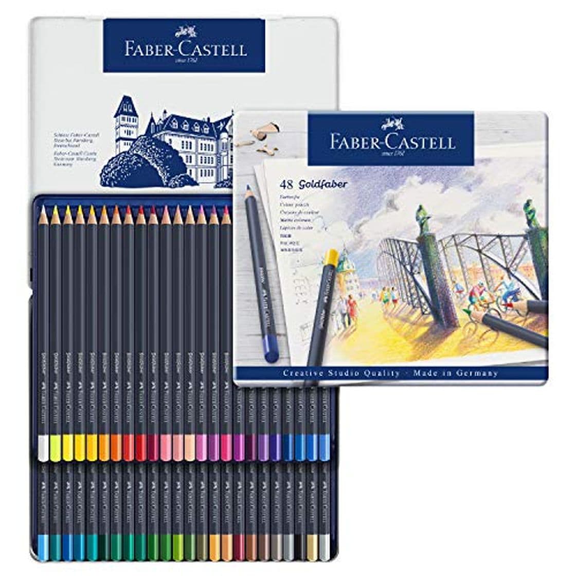 Producto Faber-Castell 114648 - Estuche de metal con 48 ecolápices acuarelables hexagonales Goldfaber