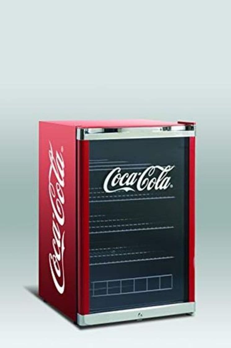 Product Refrigerador botellero mediano puerta de Cristal, color rojo con logotipo en la