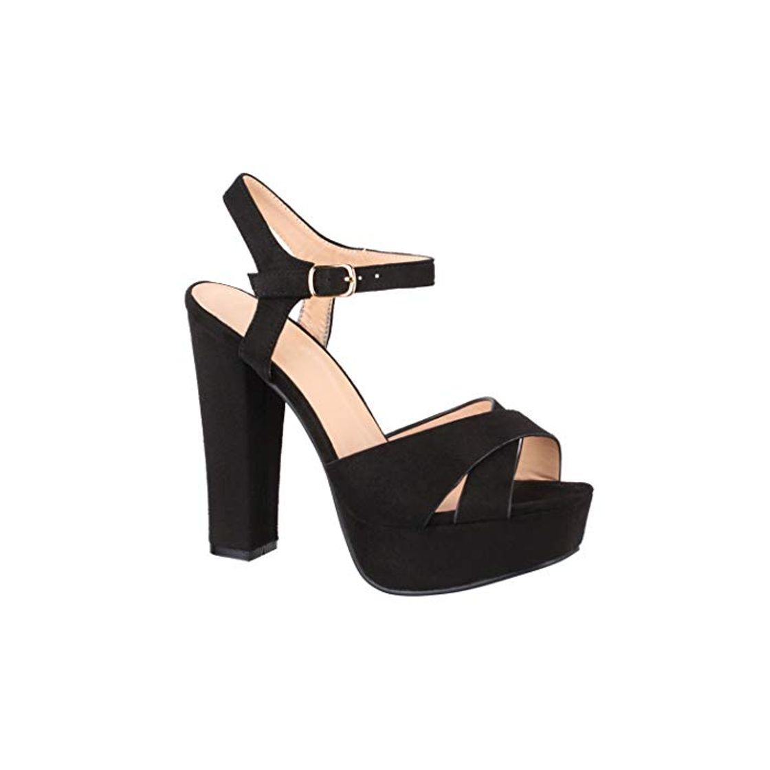 Fashion Elara Zapato de Tacón con Plataforma Mujer Punta Abierta Chunkyrayan Negro AT0985