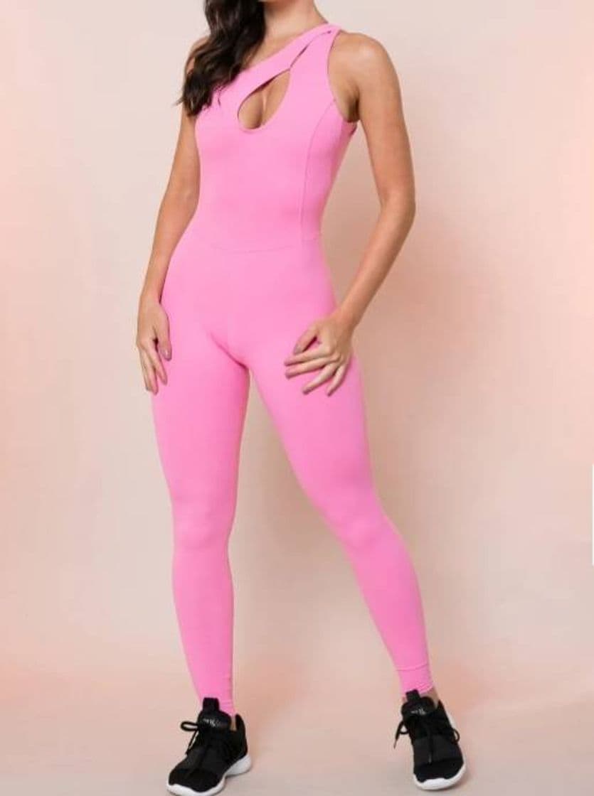 Fashion Macacão comprido com alças cruzadas rosa chiclete básico ...