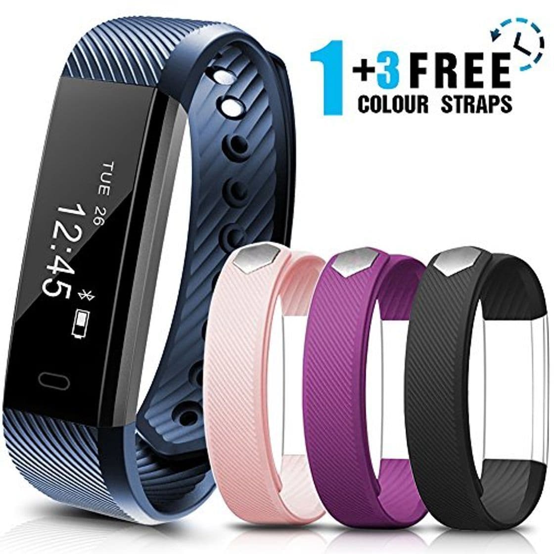 Fitness Pulsera Actividad MiuVei Pulsera Inteligente Impermeable con 3 Correas Recambias