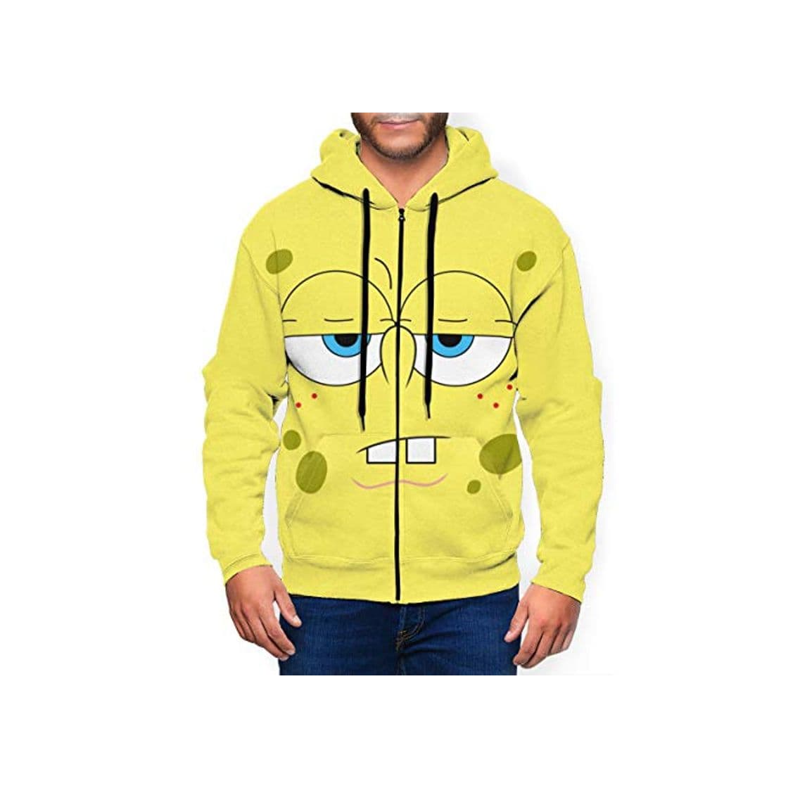 Moda Lindo Bob Esponja Squarepants Sudadera con capucha unisex con cremallera completa, manga