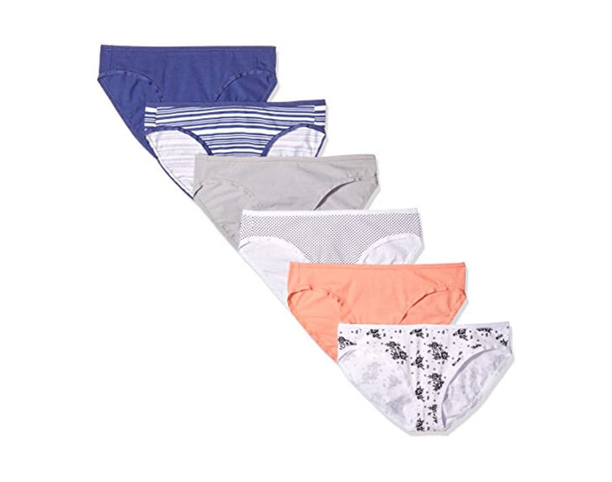 Moda Amazon Essentials Cotton Stretch Bikini Panty, 6-Pack Braguita, Multicolor