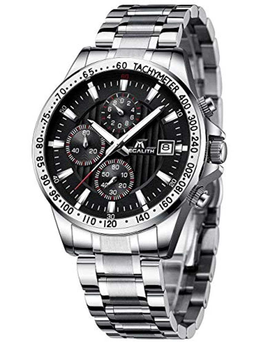 Fashion Relojes de Hombre Reloje Grandes de Pulsera Military Negro Cronógrafo Impermeable Acero Inoxidable Reloj para Hombres Calendario Analógico