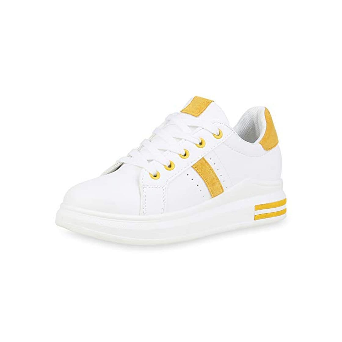 Moda SCARPE VITA Mujer zapas con Plataforma 187845 Blanco Amarillo 38