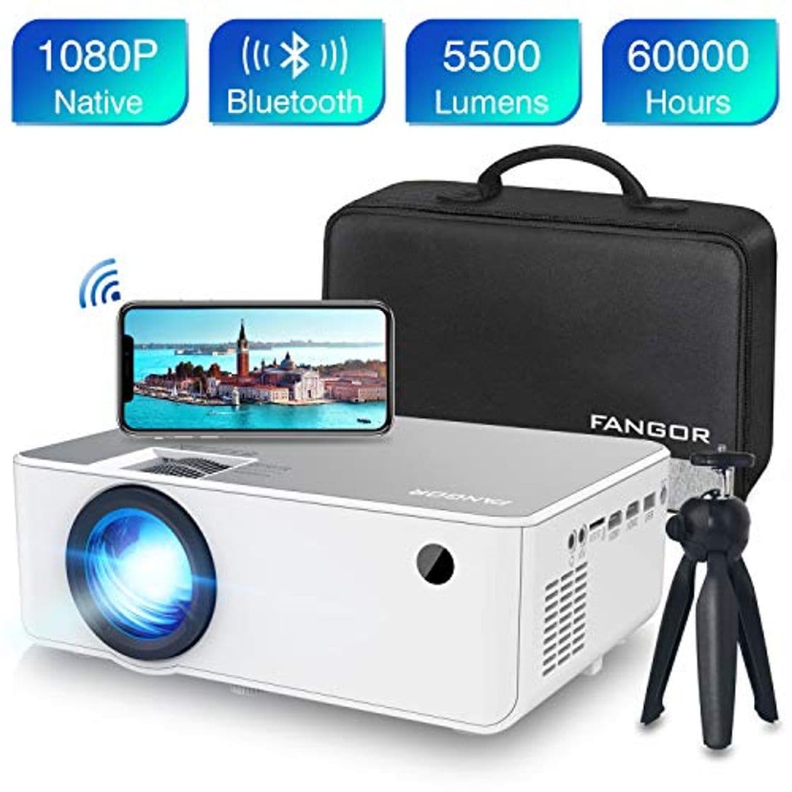 Producto Proyector WiFi FANGOR 1080P Nativo HD Proyector Vídeo 5500 Lumens portátil Bluetooth