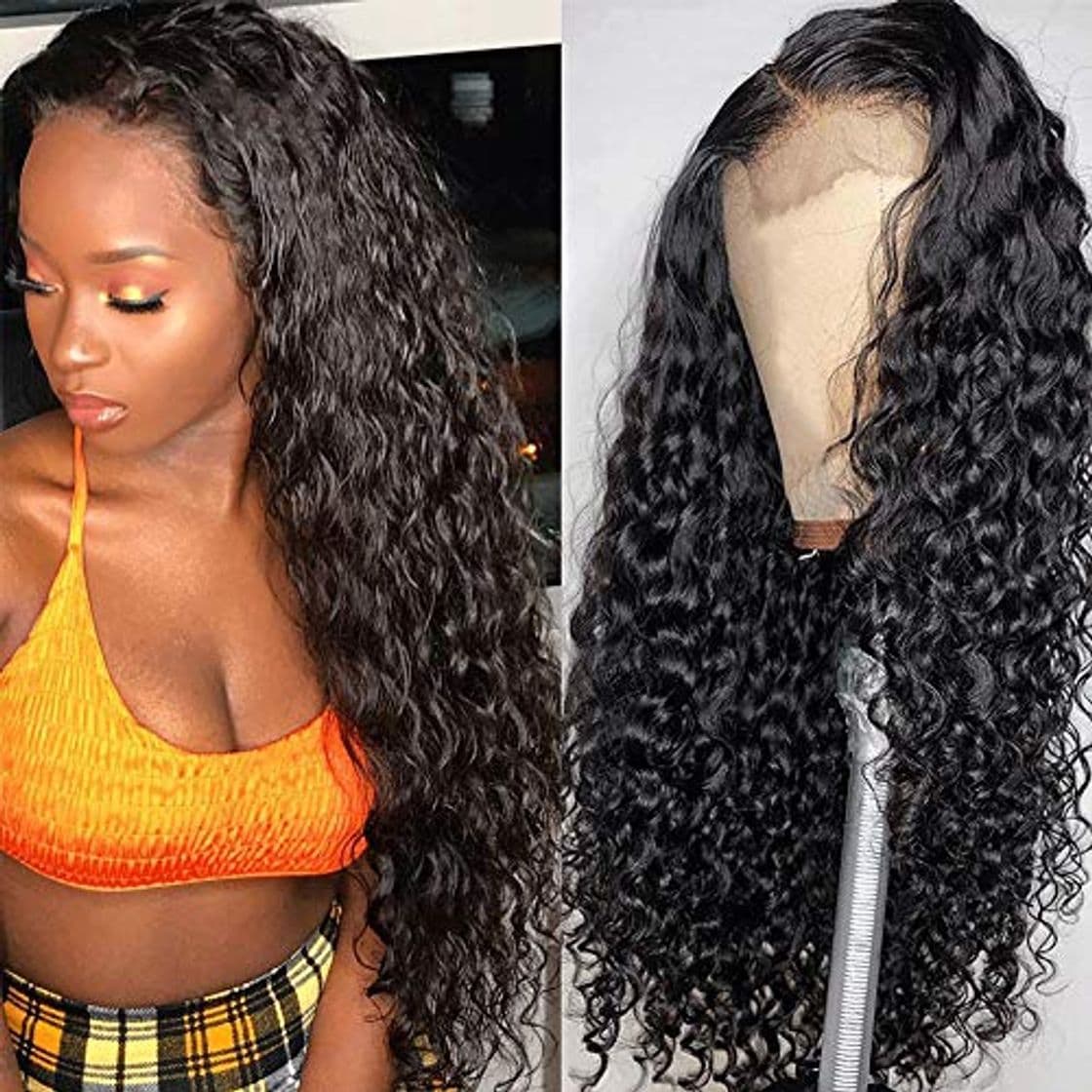 Producto Eayon Hair 13x6 Lace Front Wigs Human Hair Brazilian Virgin Hair Curly Lace Wigs with Baby Hair for Women Natural Color 12 inch