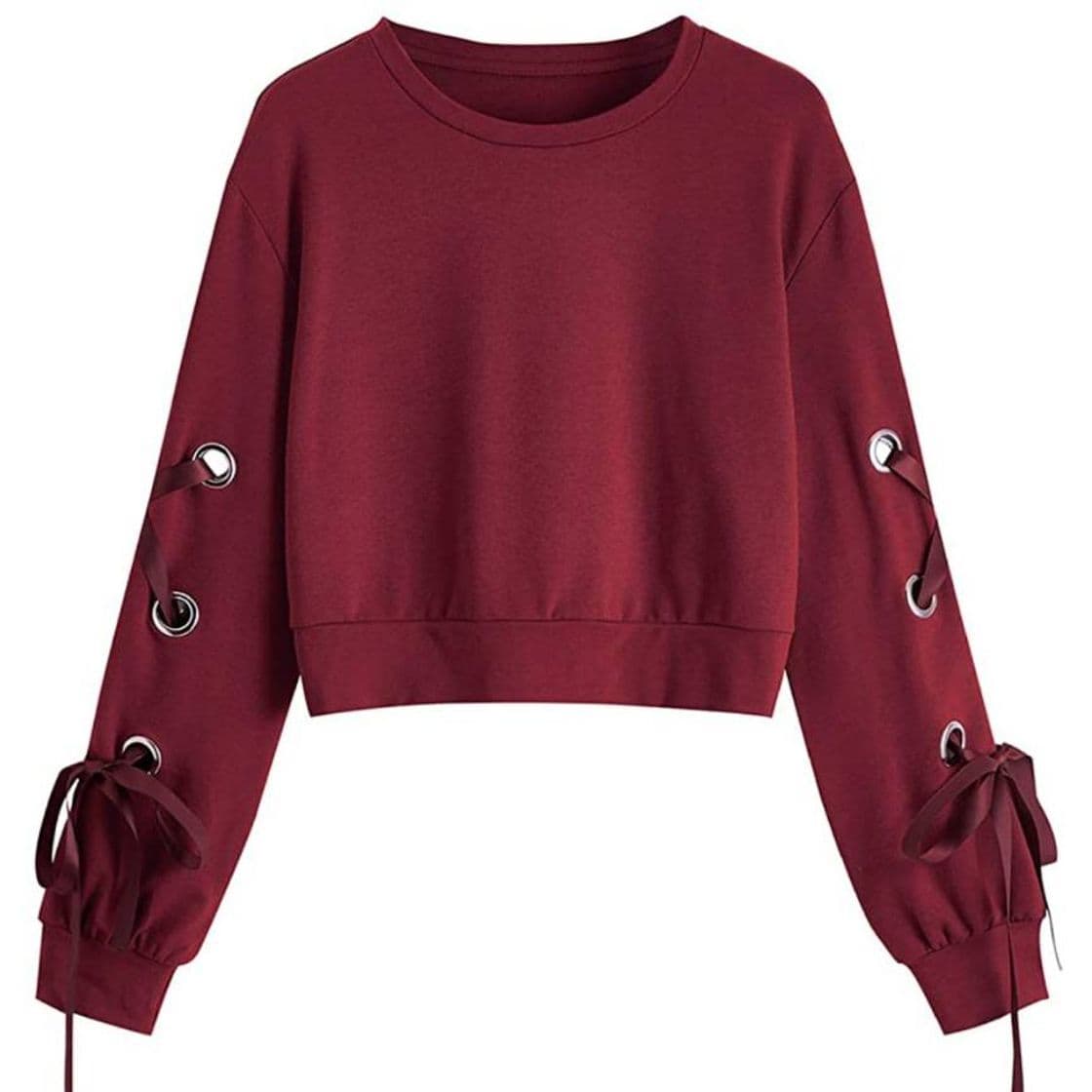 Fashion Women's Casual Lace Up Long Sleeve Pullover Crop Top Sweatsh