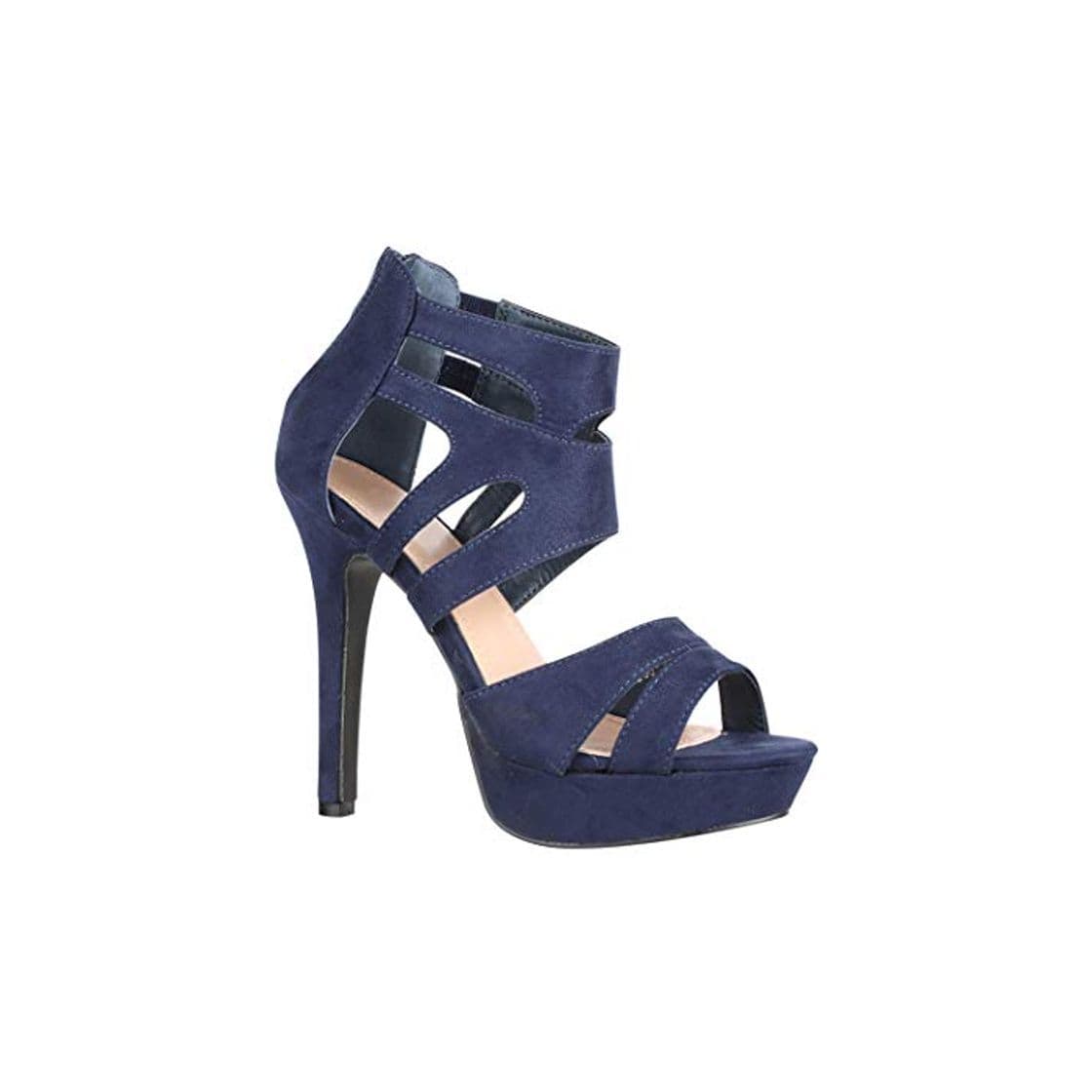 Fashion Elara Zapato de Tacón Alto Mujer Abierto Stilettos Chunkyrayan Azul Oscuro LL85