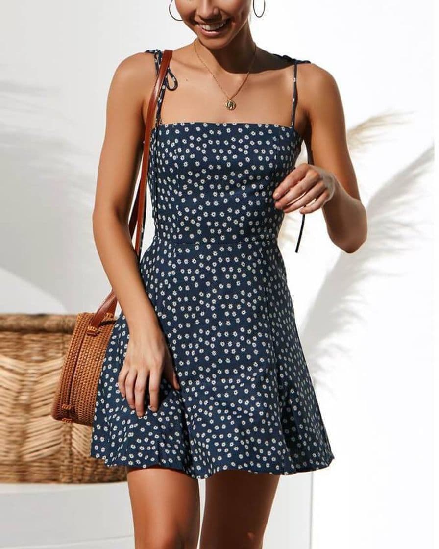 Fashion Mila Polka Dot Spaghetti Strap Navy Blue Dress