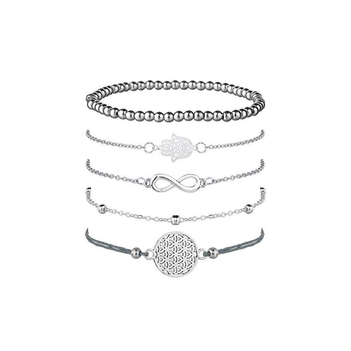 Fashion Juego de 5 pulseras de plata para mujer