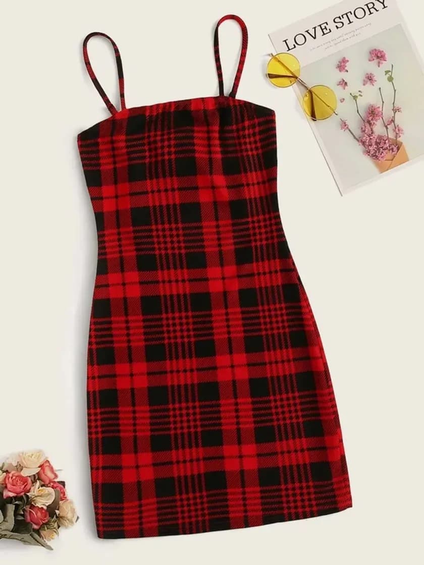 Fashion Tartan Cami Mini Bodycon Dress