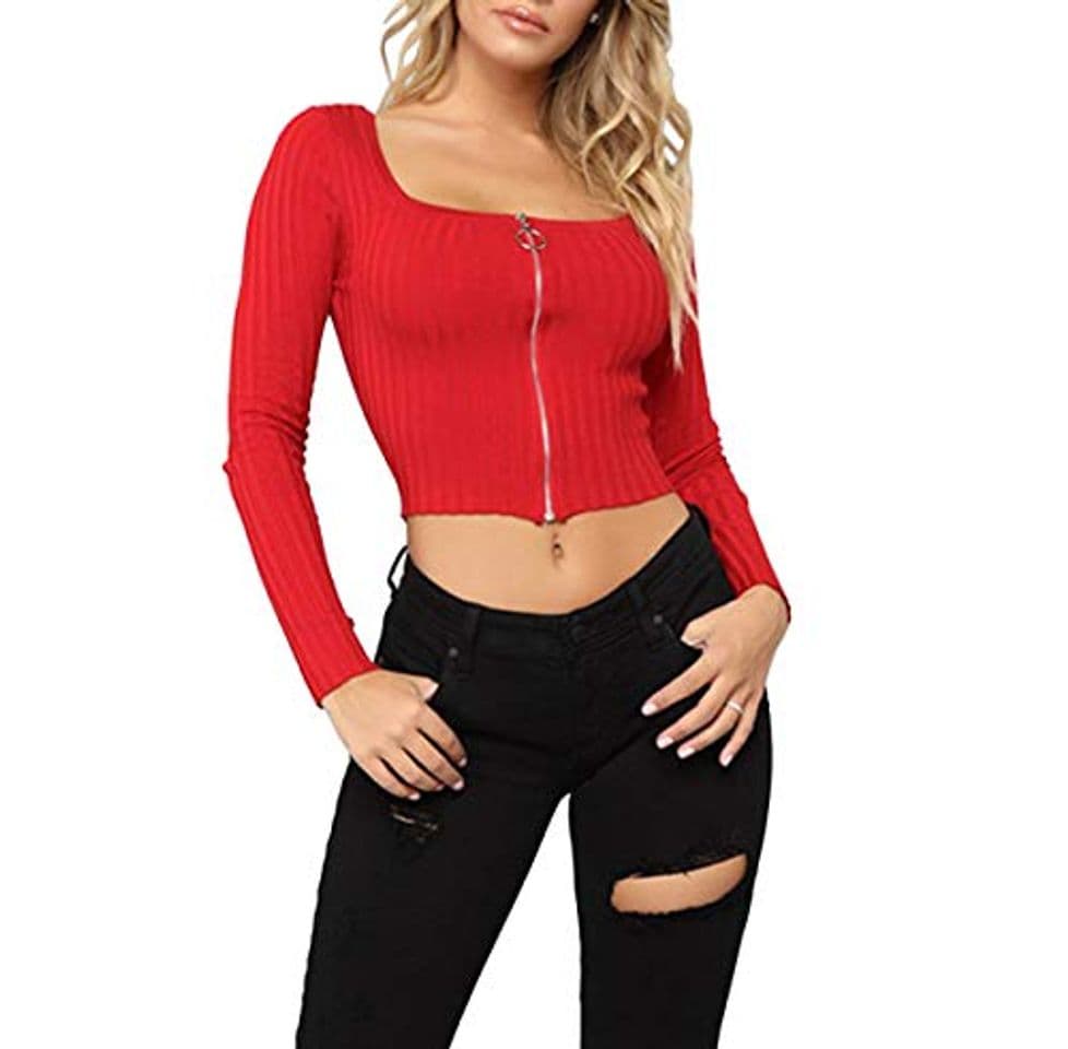 Fashion OUFour Primavera Otoño Mujeres Slim Crop Tops Moda Cuello Cuadrado Camisetas de