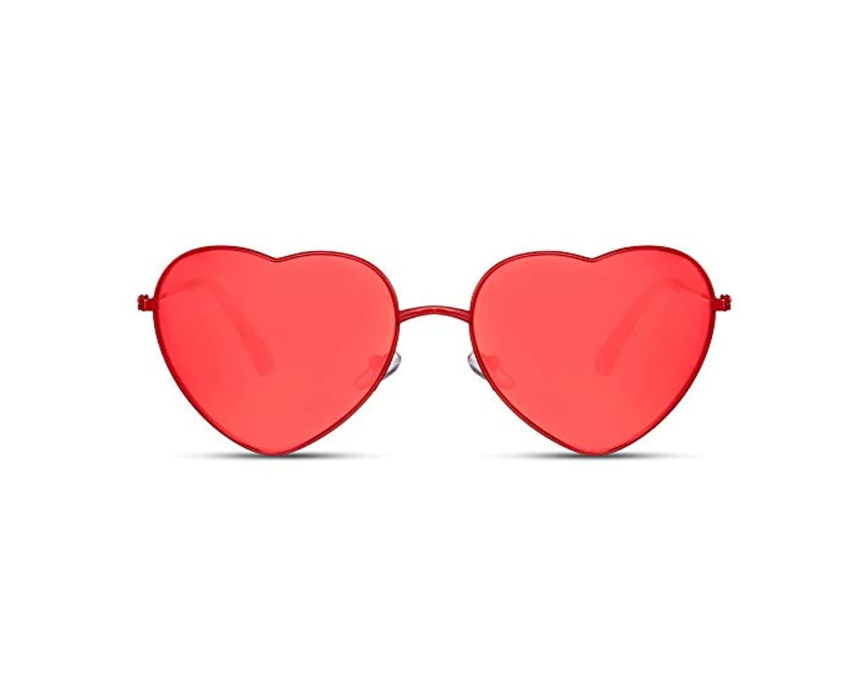 Moda Cheapass Gafas de Sol Metálicas Forma de Corazón Montura Roja con Cristales Rojos Cristales Translúcidos protección UV400 Mujeres