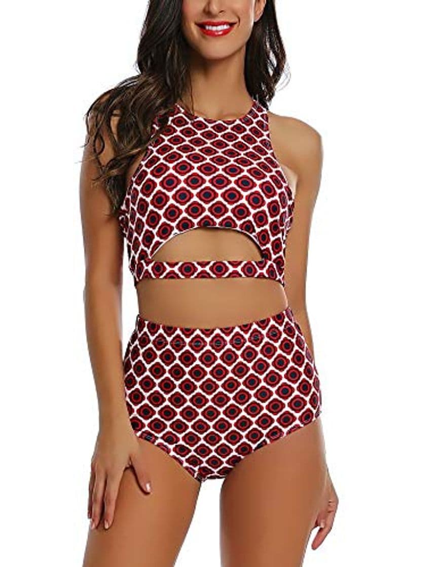 Moda Amorbella Bikini con estampado de cuello alto