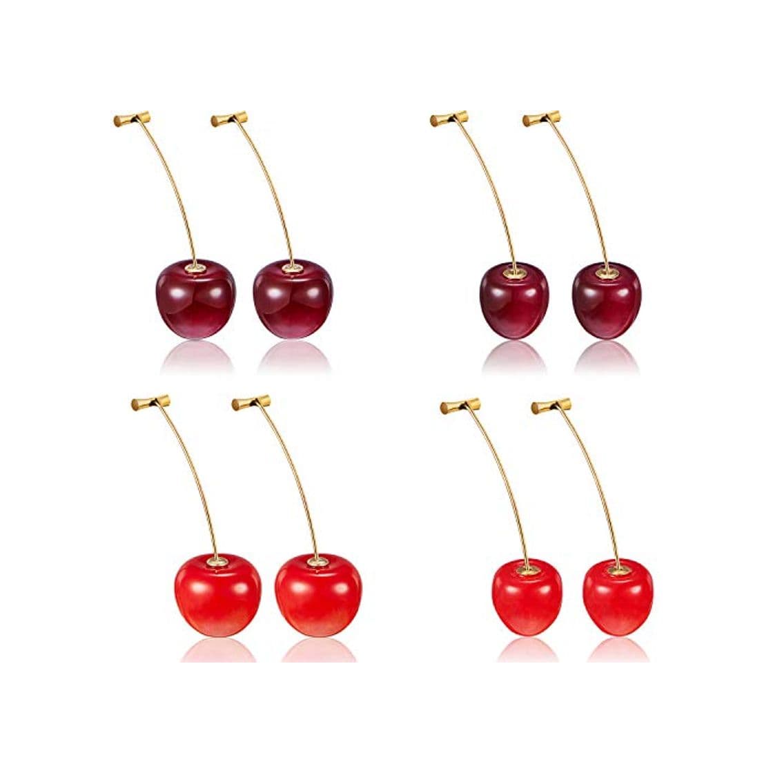 Product 4 Pares de Aretes de Cereza Aretes Dulces de Cereza Aretes Colgantes de Cereza en 3D con Líneas de Oreja de 10 Piezas para Mujeres y Niñas