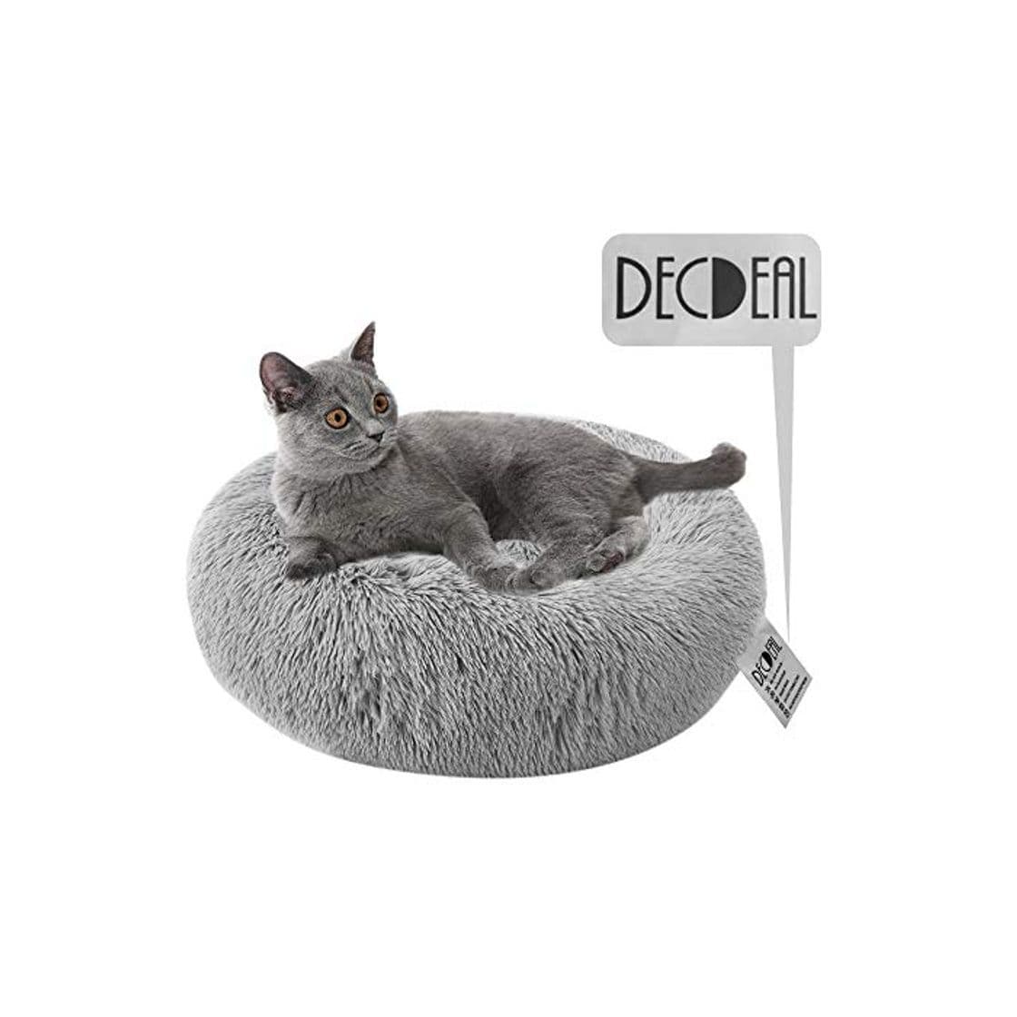 Producto Decdeal Cama de Gato Donut Cama de Mascotas Perros Redonda Cómodo Suave Corto Nido de Donut con una Bola de Sisal para Animales Domésticos Cachorros para Dormir Descansar Invierno