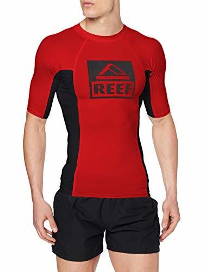 Moda Reef Logo Rashguard II SS Camiseta de natación, Rojo