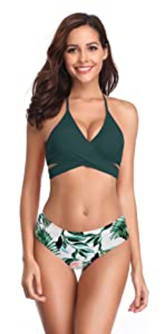 Moda SHEKINI Mujeres Front Cross Bandage Bikini Floral impresión Inferior Traje de baño