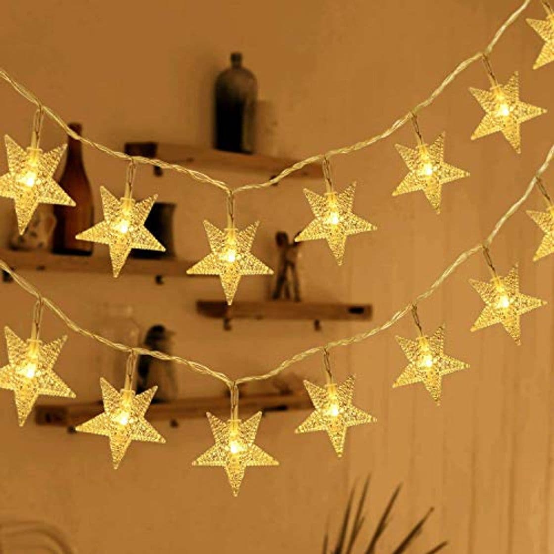 Elemento de la categoría hogar HOMVAN Luces de Estrellas 50 LED Estrellas 7.5M Baterías Powered Decorativo Blancas