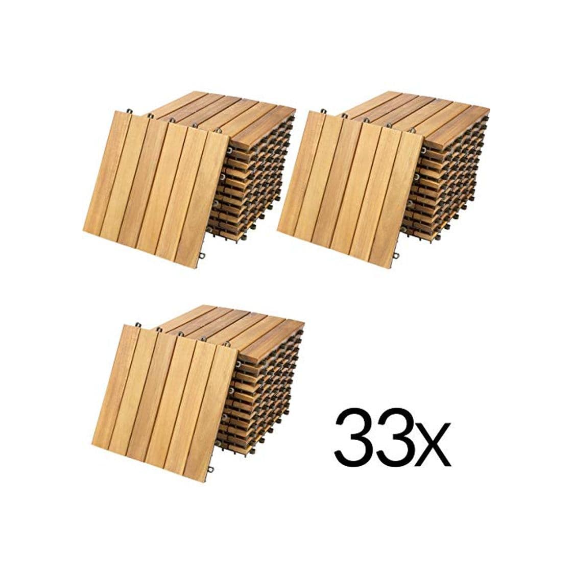 Product Deuba Set de 33 baldosas "Clásica" de madera Acacia 30 x 30 cm por 3m² losas de terraza jardín balcón spa