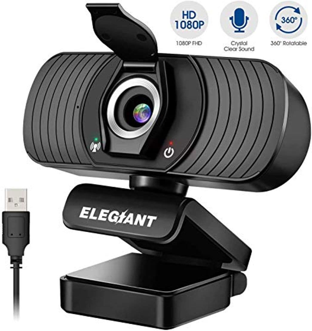 Product ELEGIANT Webcam Cámara Web 1080P HD PC Cámara de Ordenador con Micrófono y Cubierta de privacidad Cámara para Skype FaceTime Youtube Estudio en Línea Llamada PC para Juegos Ordenador Portátil